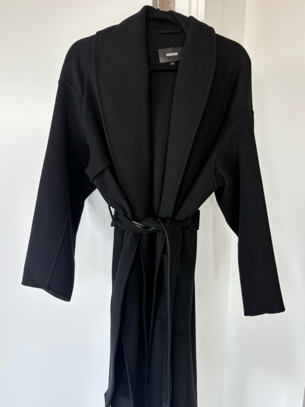 Mackage Black Wool Belted Robe Coat